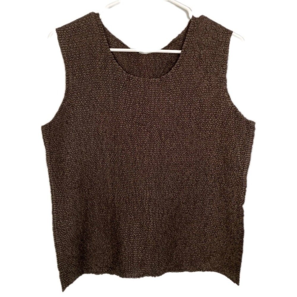 Tania Tank Top Women L Brown Crinkle Stretch Scoop Neck Sleeveless‎ NWT Basic